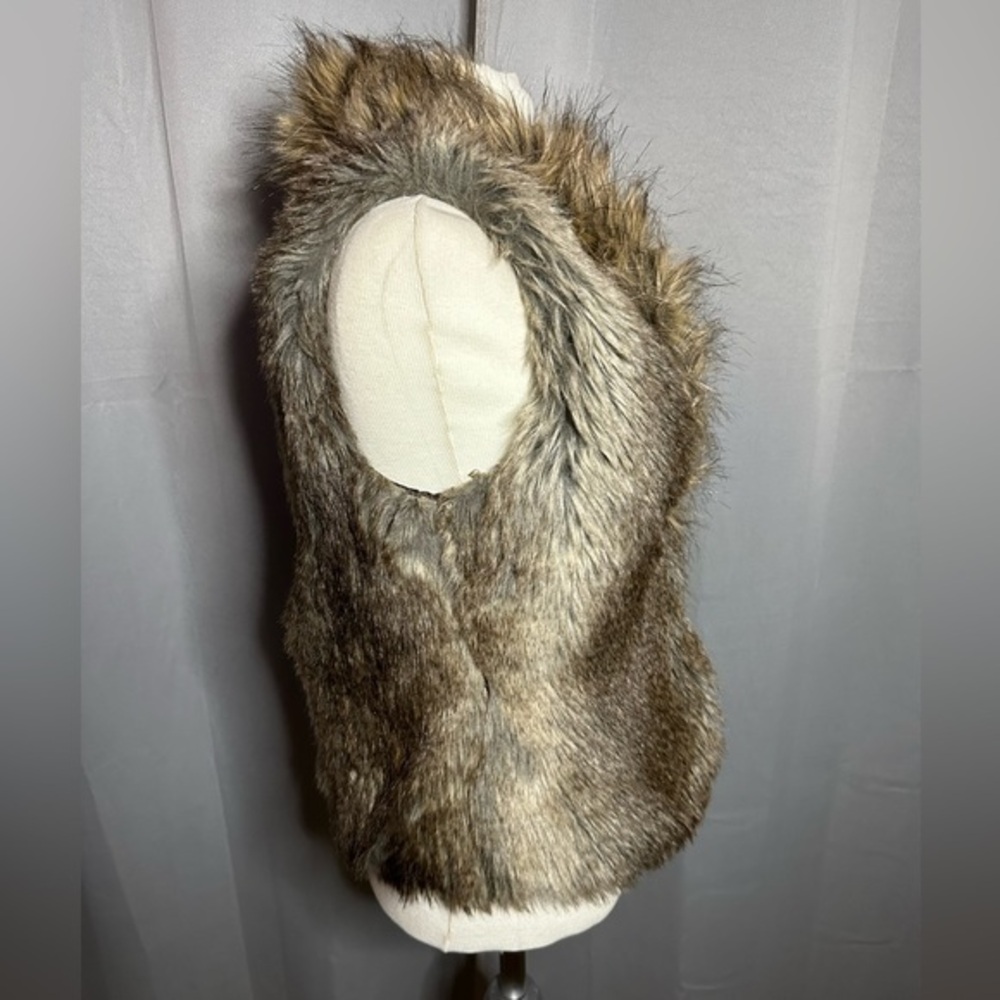 EXPRESS Faux Fur Vest Women Small Brown Open Front Boho Winter Layering - Picture 6 of 16